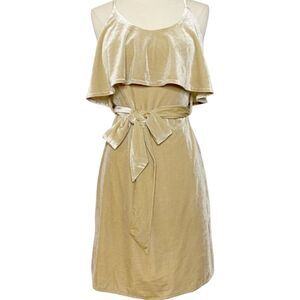 Darling Anthropologie Elliatt Beige Velvet Ruffle Belted Cocktail Dress